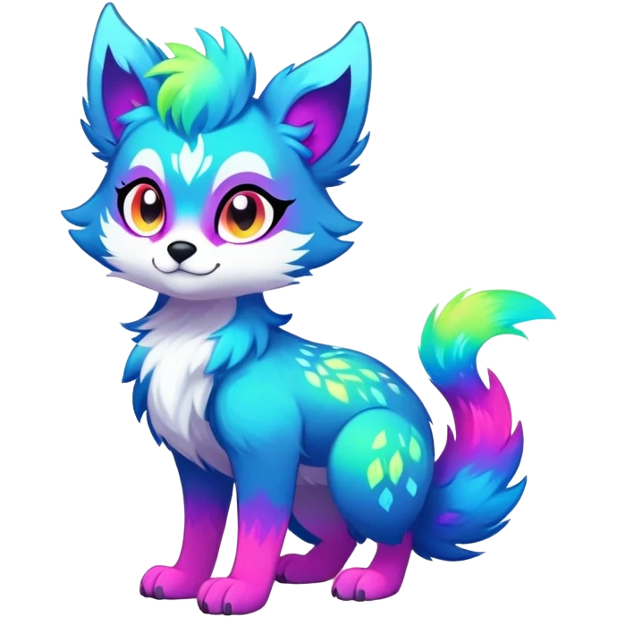 Neon-colored multi-colored cool Falvie-Fionbri-creature-sparkle-fursona, full body, with random markings emoji