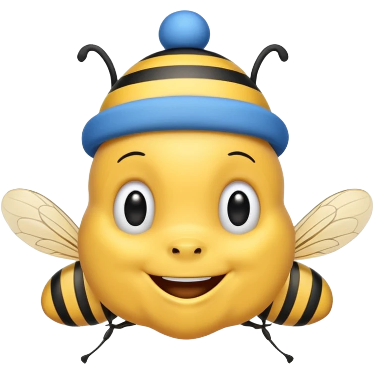 
Bees with blue Birthday Hat, Happy bee with striped party hat emoji