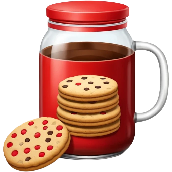 Haz un tarro de galletas y que en el interior contenga varias galletas que la base sea roja con pepitas de chocolate blanco emoji