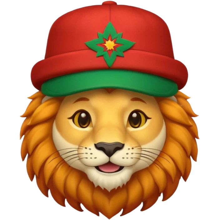 Cute lion emoji face wearing a hat with same flag morocco emoji