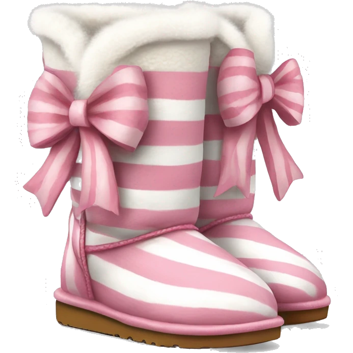 Realistic Pair of pink and white peppermint striped Ugg fur boots with bows emoji