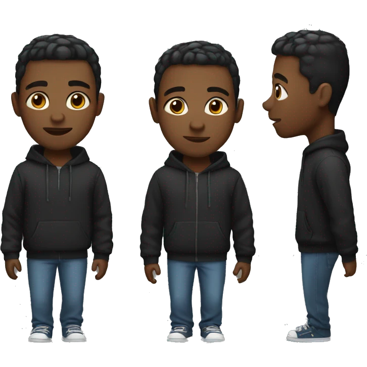 A black guy with short hair wearing a black hoodie  emoji