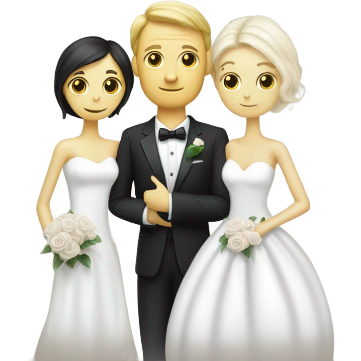 White humman man in a tuxedo, Alien reprilian woman in wedding dress, and one , hands getting married emoji