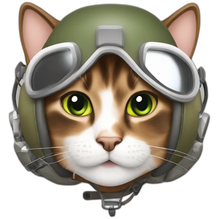 dusty brown brown calico cat without any white and with green eyes dressed as a pilot emoji