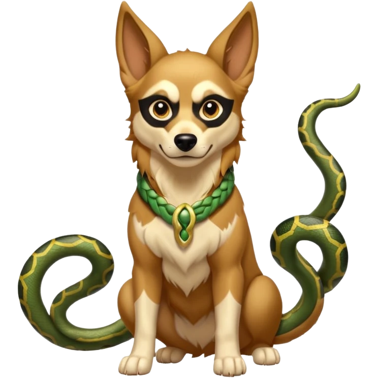 loki god of mischief as a dog. he as snakes.  dynamic pose emoji