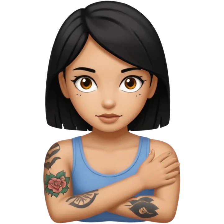 Tan girl with black hair arm tattoos emoji