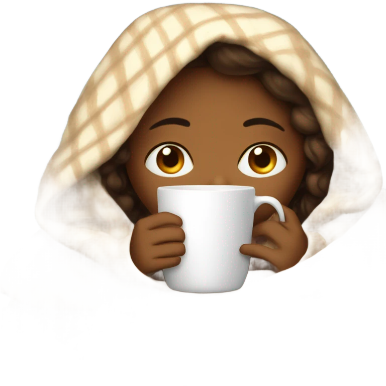 girl inside a blanket sipping coffee eyes closed emoji