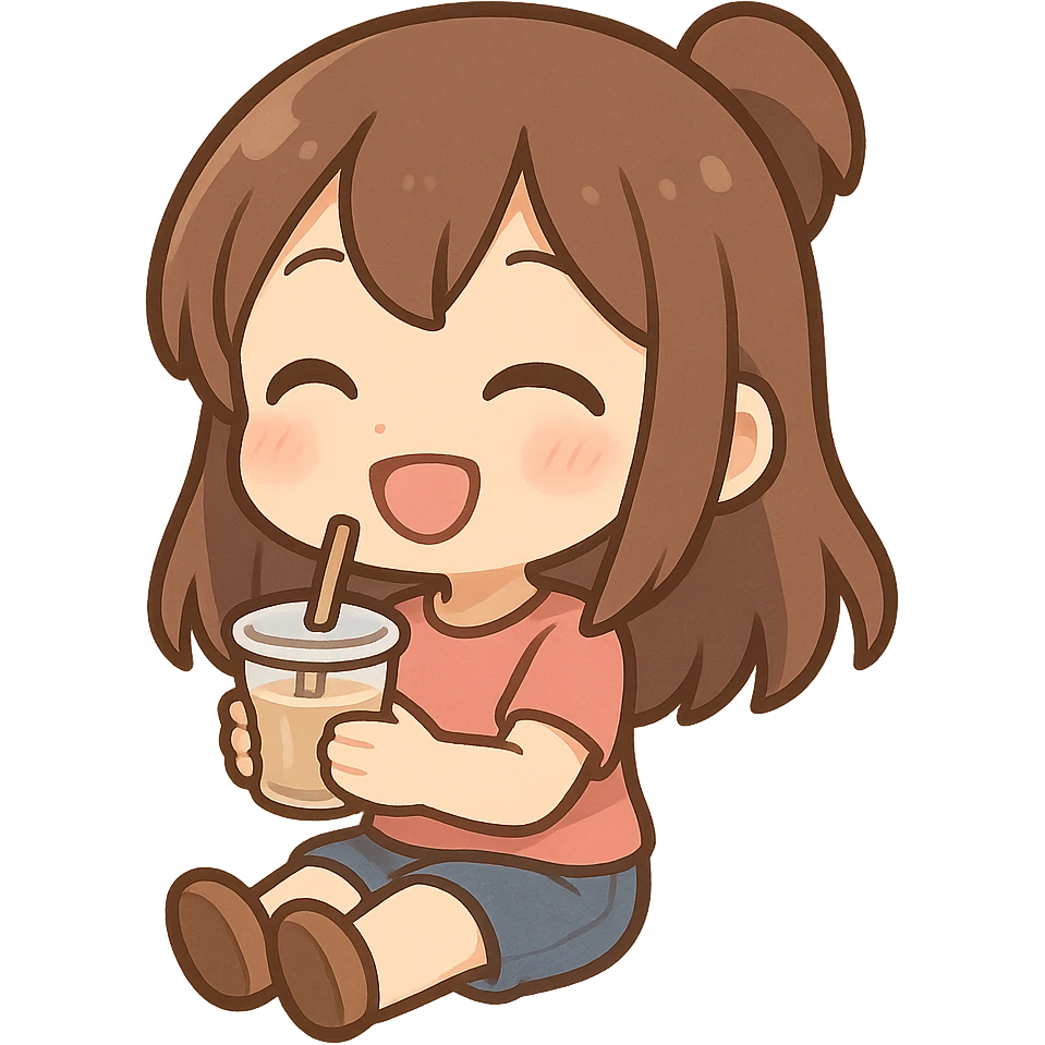 一个女孩开心地坐着，手里拿着一杯饮料 emoji