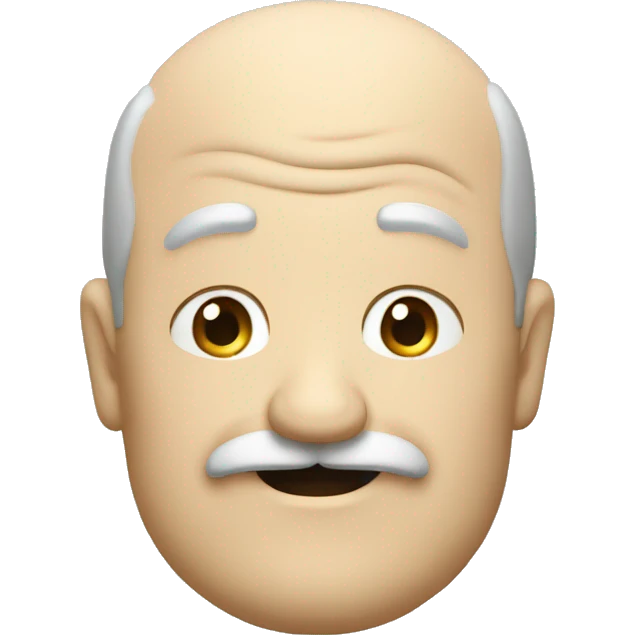 Short pudgy old man over enthusiastic face bald forehead long wavy hair moustache  emoji