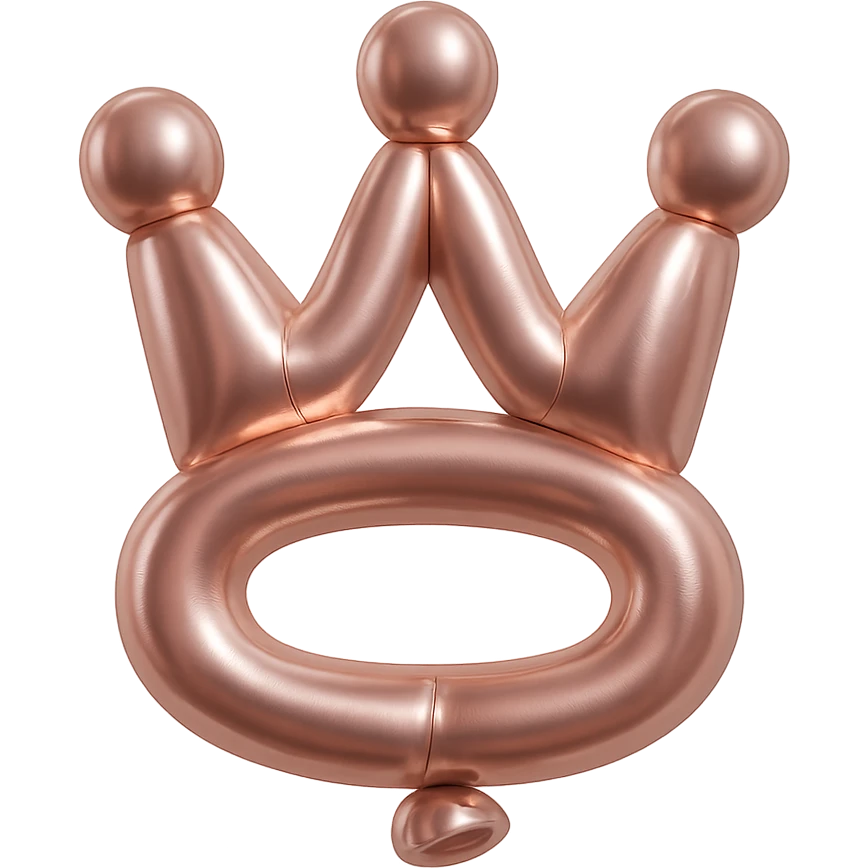 rose gold crown, metallic, soft pink, minimal background, balloon style emoji