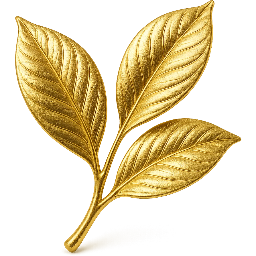 illustration of Kinkéliba leaves, gold style, elegant, transparent background emoji