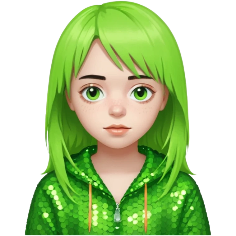 Billie Eilish with lime green sequin outfit emoji