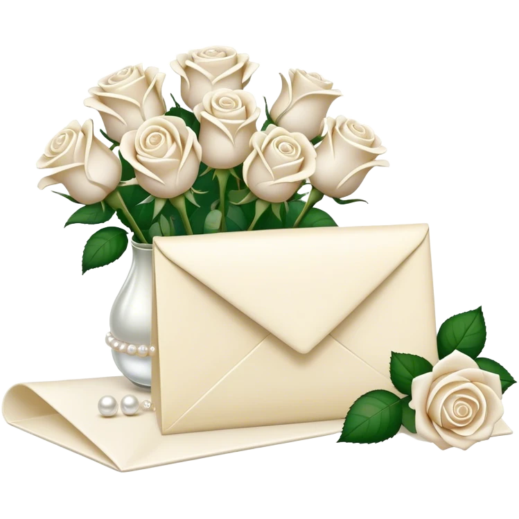 Ivory-colored love letter and a bouquet of white and pearl roses  emoji