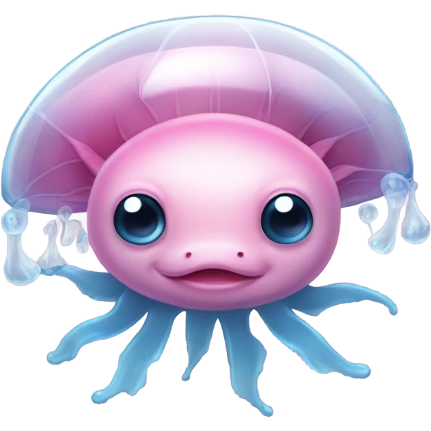Pink and light blue axolotl with jelifish eyes emoji