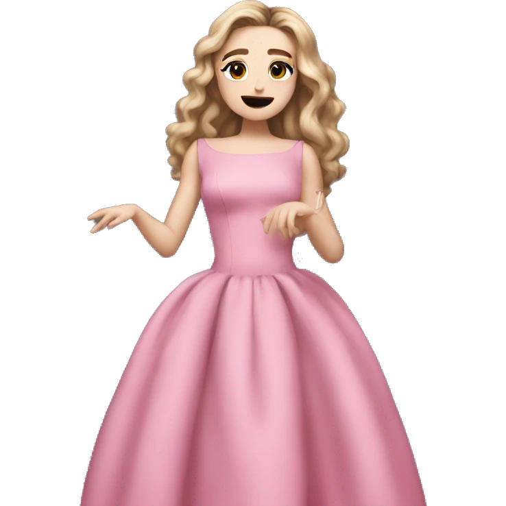 Sabrina carpenter full body singing with pink dress emoji