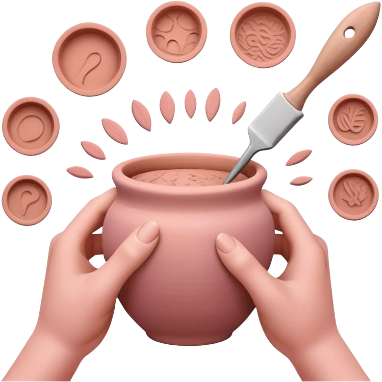hands using pottery tools to add texture to pink clay, showing various texture tools creating patterns emoji