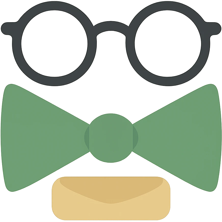 Add simple glasses to the icon of a green bowtie on a neck, keeping the flat color style and no background. The style is flat color icon style with no background. emoji