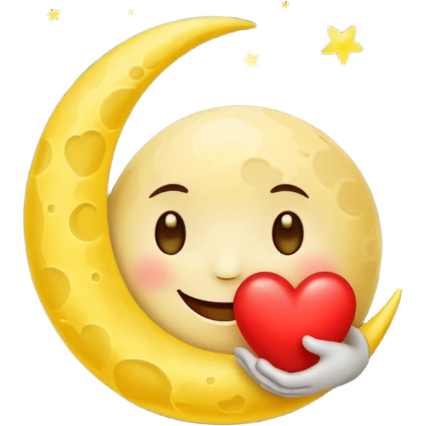 Smiling moon holding glowing heart emoji