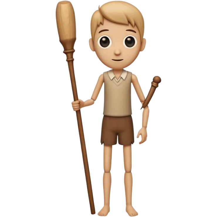 a tall, cylindrical, wooden-like figure with a human-like face, large eyes, and a slight smile. It has small, thin arms and human legs. It appears to be holding a long, wooden stick or bat.
 emoji