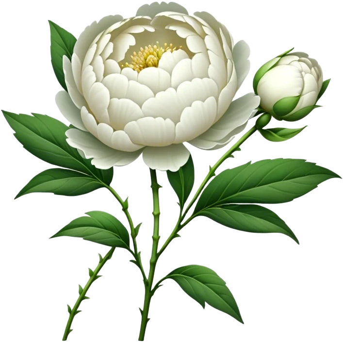 bouquet white Peony, luxuriant, stem, leaf, bud emoji