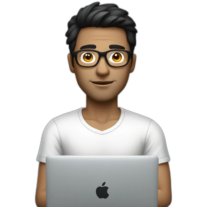 dark hair man with macbook with white transparent glasses  emoji
