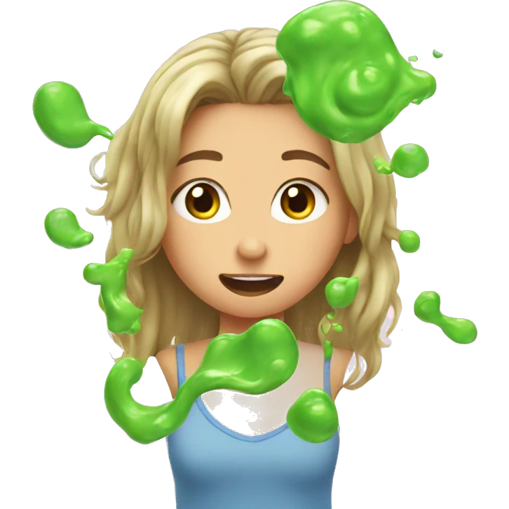 Girl trying to get slime out of her hair emoji