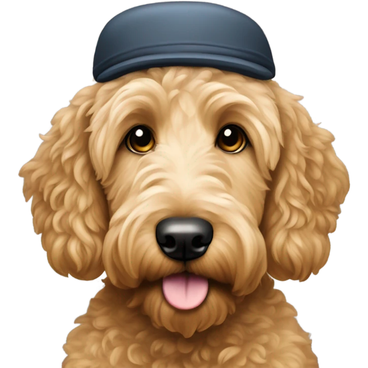 Goldendoodle wearing a flat cap emoji