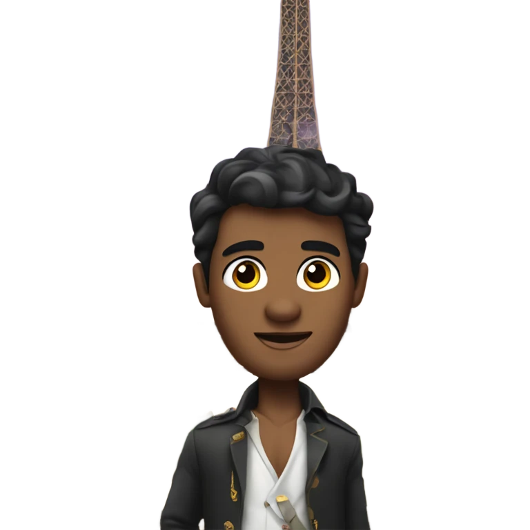 Dark haired man in a princess dress on the Eiffel tower  emoji