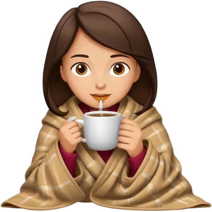 Brunette Drinking coffee wrapped in blanket emoji