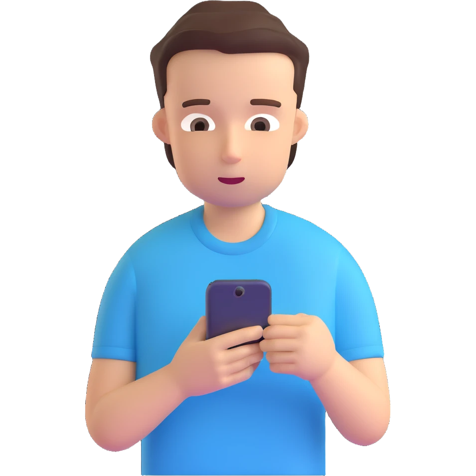 boy in a blue bed, on his phone, wearing a light blue t-shirt emoji