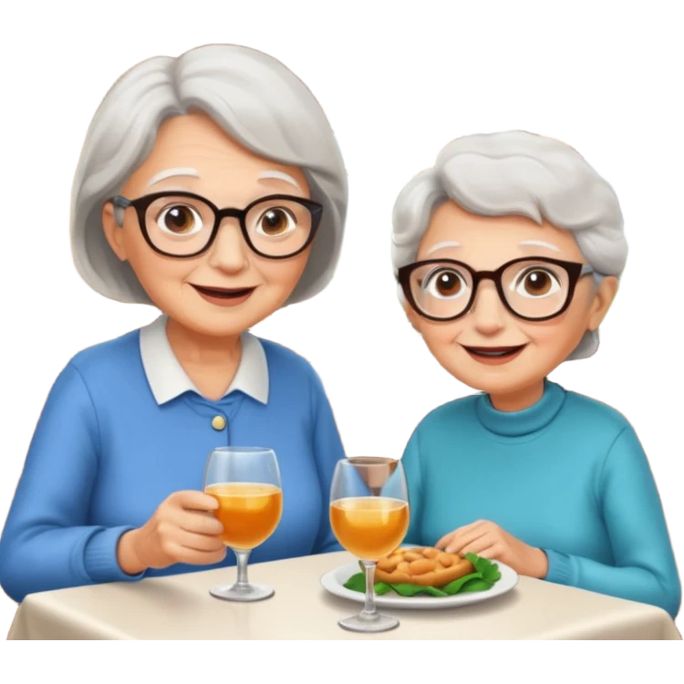 conversación dentro de un restaurant  dos personas y una de las persoans sea una abuela emoji
