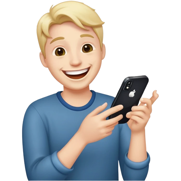 Laughing while holding an iPhone 16  emoji