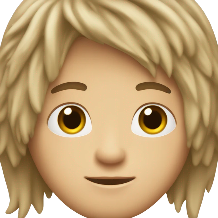 middle length to long fluffy straight dark blonde haired male with white olive skin and brown eyes  emoji
