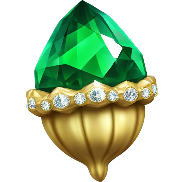 sparkling emerald Acorn like diamond with stem made of gold emoji