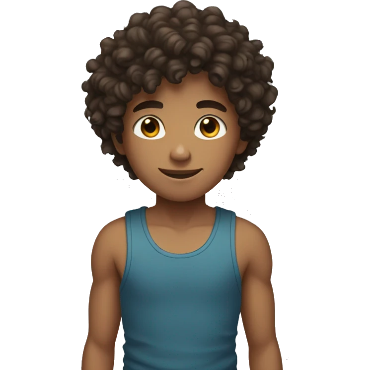 Boy with curly hair, dark brown eyes, wearing tank top emoji