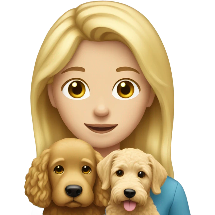 Blonde haired girl with a blonde golden doodle emoji