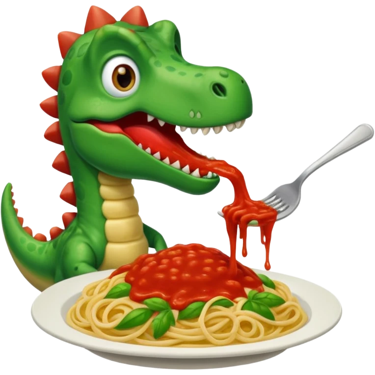 A dinosaur eating spaghetti emoji