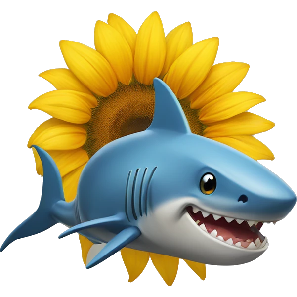 Un tiburón con un girasol en su boca emoji
