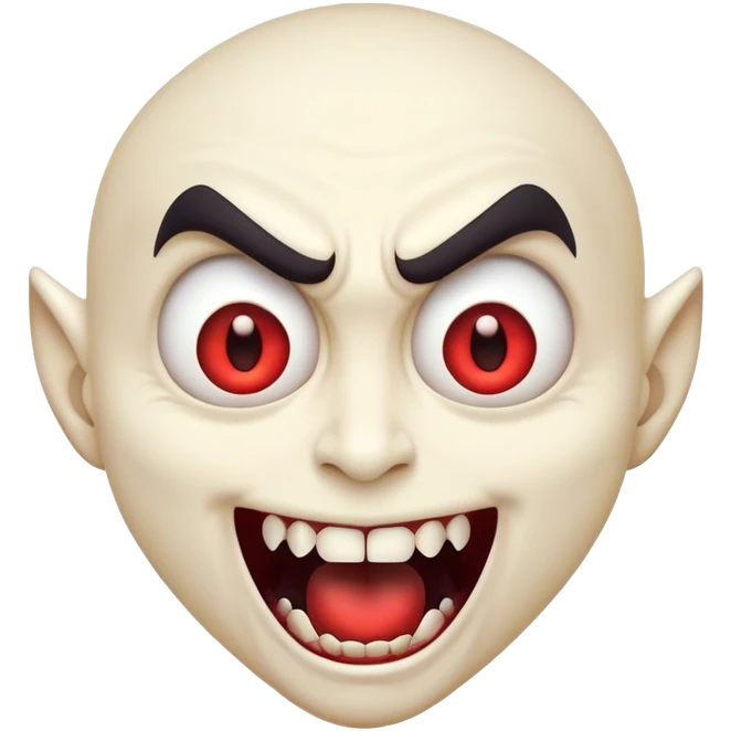 Cinematic Comical Vampire Portrait Emoji, with a sharply stylized, slightly caricatured pale face accented with exaggerated fangs and overly dramatic wide eyes filled with comic shock, head tilted in a hilariously startled pose, simplified yet amusingly detailed, glowing with a soft mysterious glow and a playful outline capturing the quirky humor of a vampire in disbelief! emoji