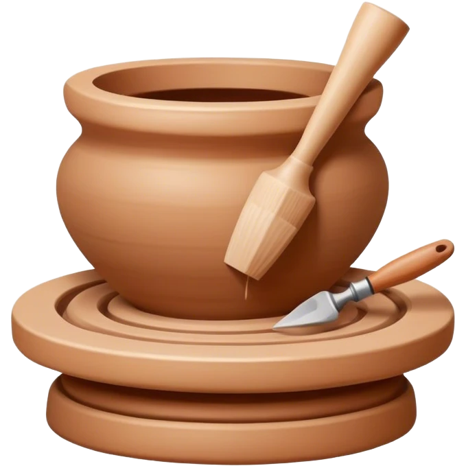 Ceramics making icon, pottery wheel, clay being shaped, ceramic vase or bowl, sculpting tools, minimalistic style, clean lines, transparent background. emoji