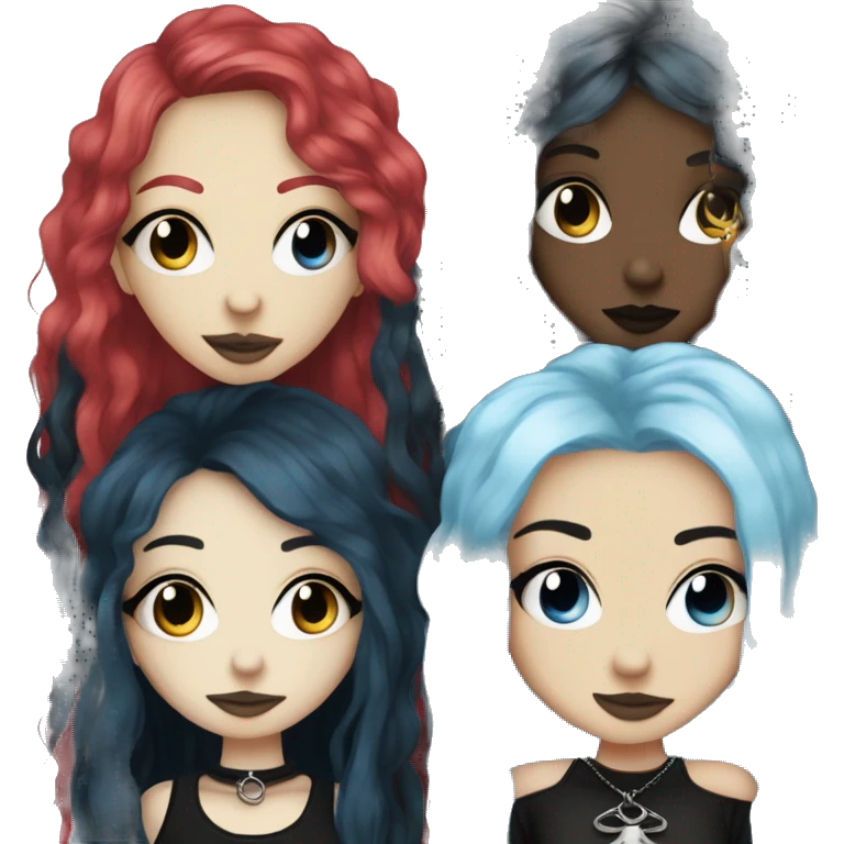 Two best friends goth style one with blue hair and a septum ring and the other with blonde and black hair emoji