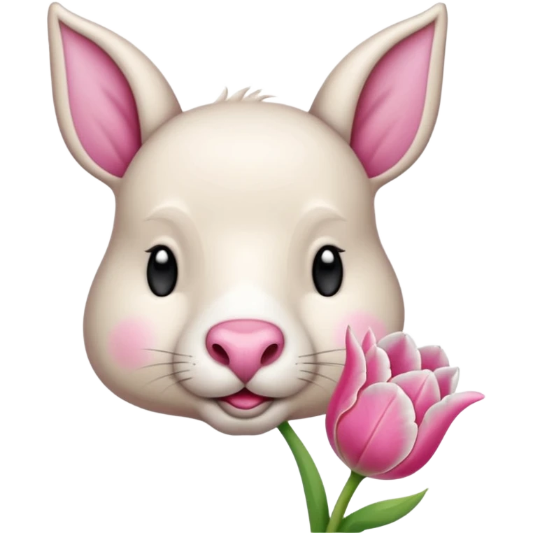 Un 🐑 lindo teniendo un tulipán rosa emoji