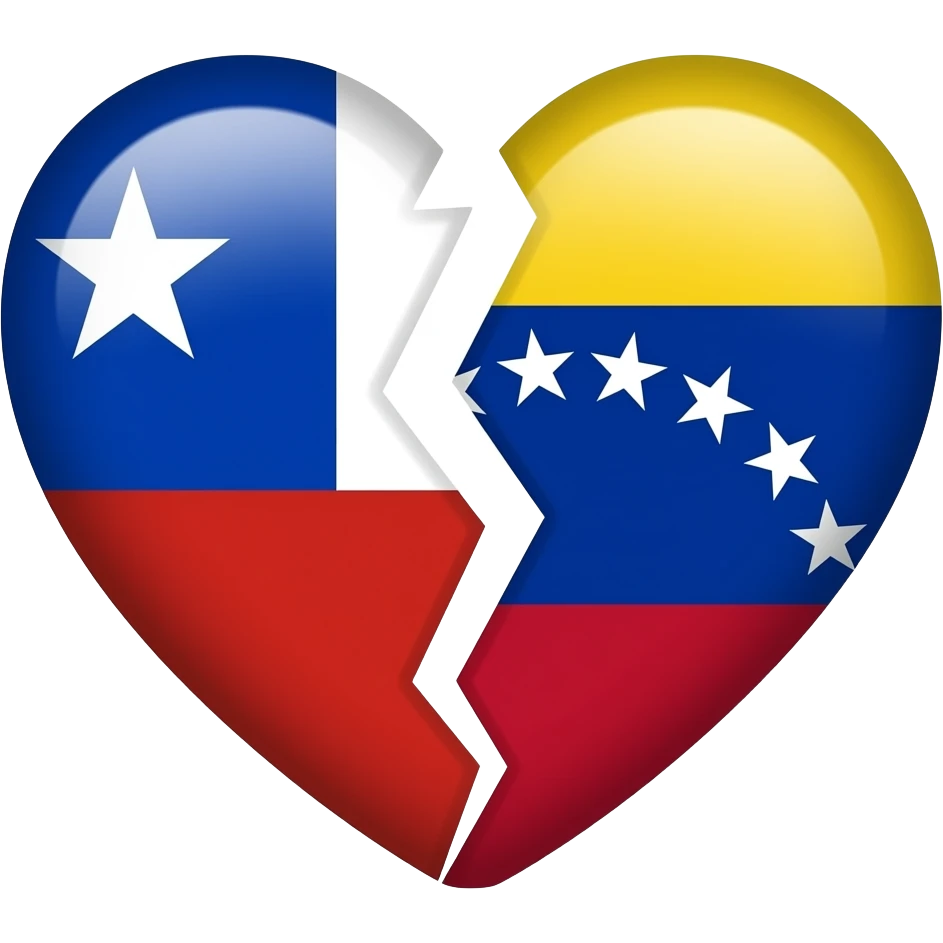 Corazón roto una mitad con la bandera de chile y la otra mitad con la bandera de venezuela emoji