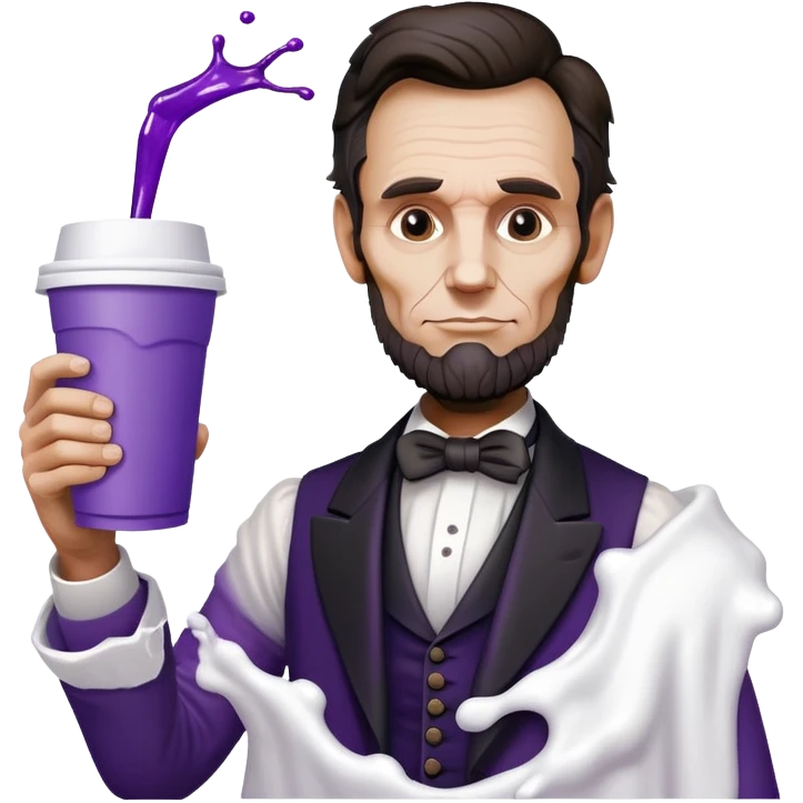 abraham lincoln with white styrofoam cup with purple liquid spilling out of it emoji
