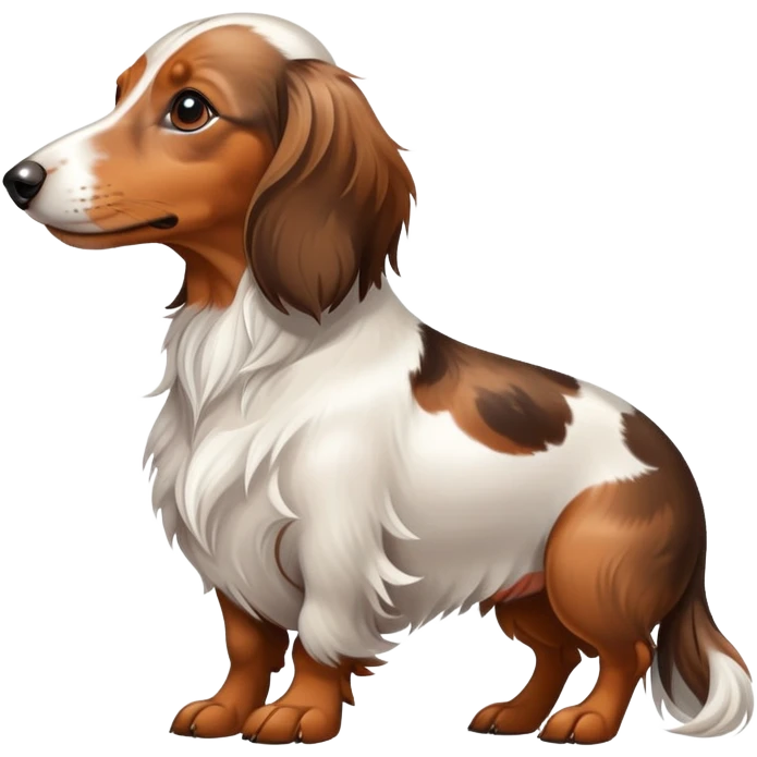 White and brown spotted long haired dachshund side profile  emoji