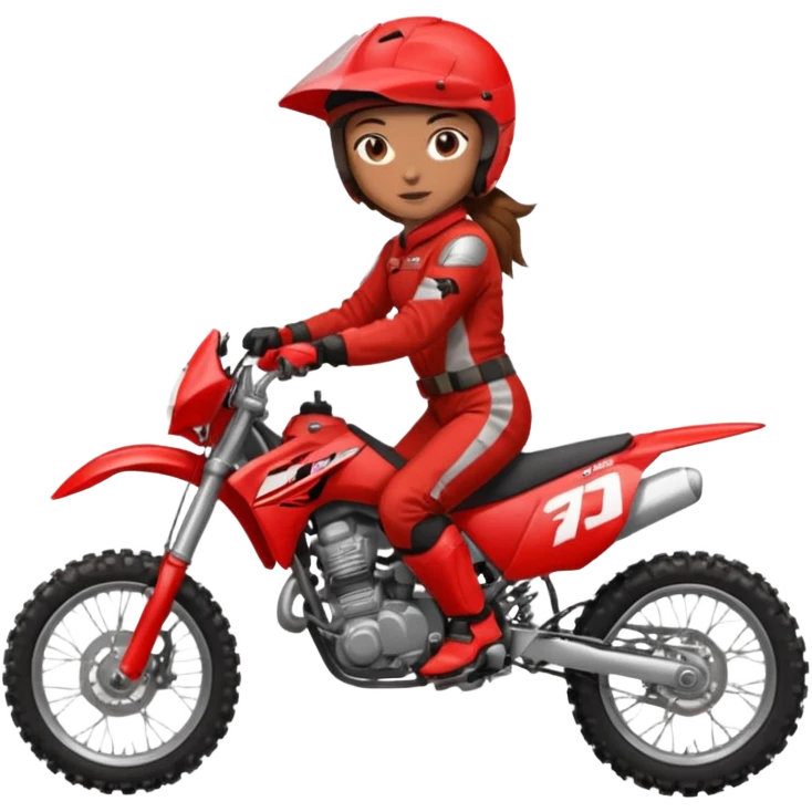 Girl with hair brown with a suit for dirtbike riding a red honds dirt bike emoji