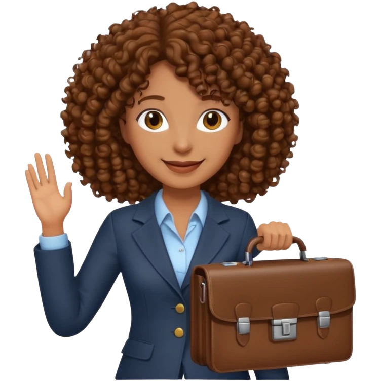 brown curly haired woman holding a briefcase emoji