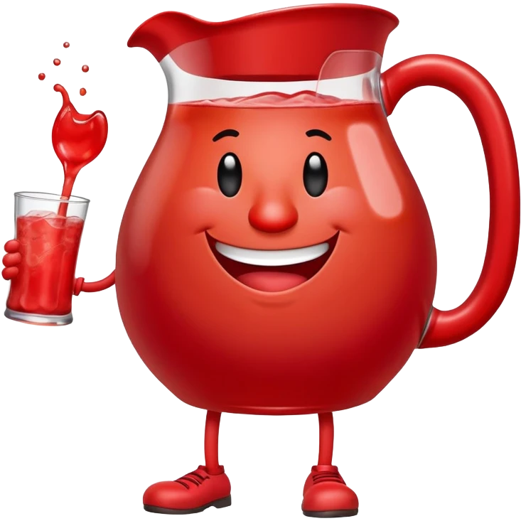 Kool-Aid man, red pitcher character with a smiling face and legs emoji