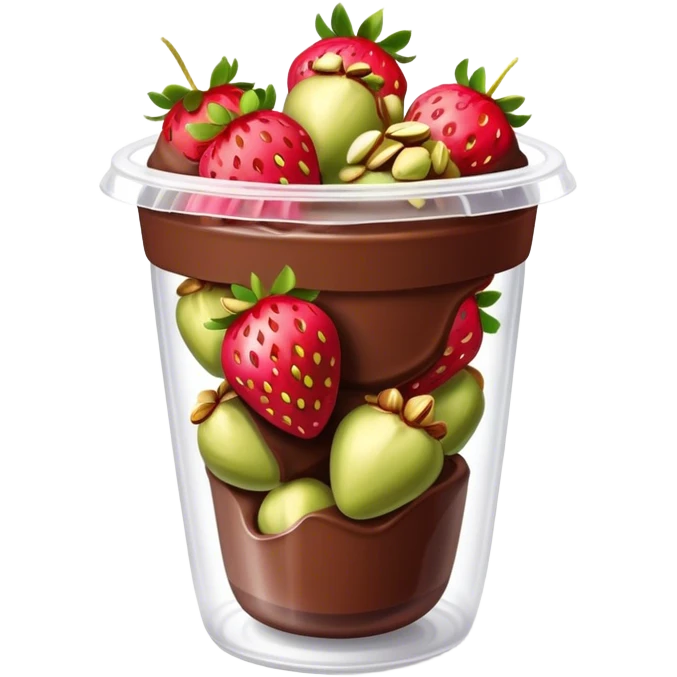 Chocolate covered Strawberries with pistachios in a plastic cup emoji