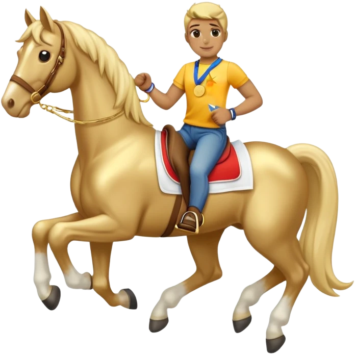 anthropomorphised horse in jeans and a t-shirt, wearing a gold medal emoji
